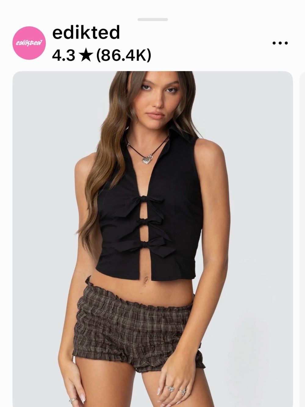 Edikted Black Sleeveless Tie-Front Crop Top with Bows